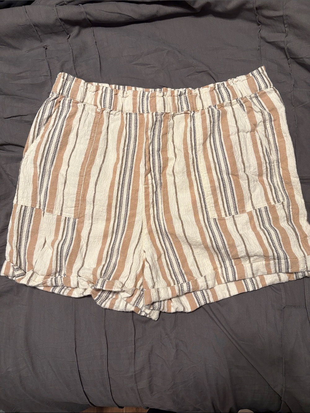 Lucky Brand Women's Striped Elastic-Waist Shorts - Cream & Tan